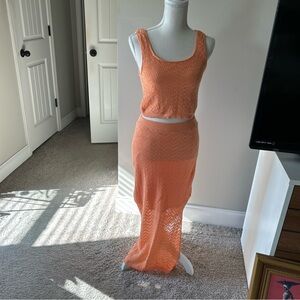 House of Harlow 1960 Orange Knit Women Skirt Set